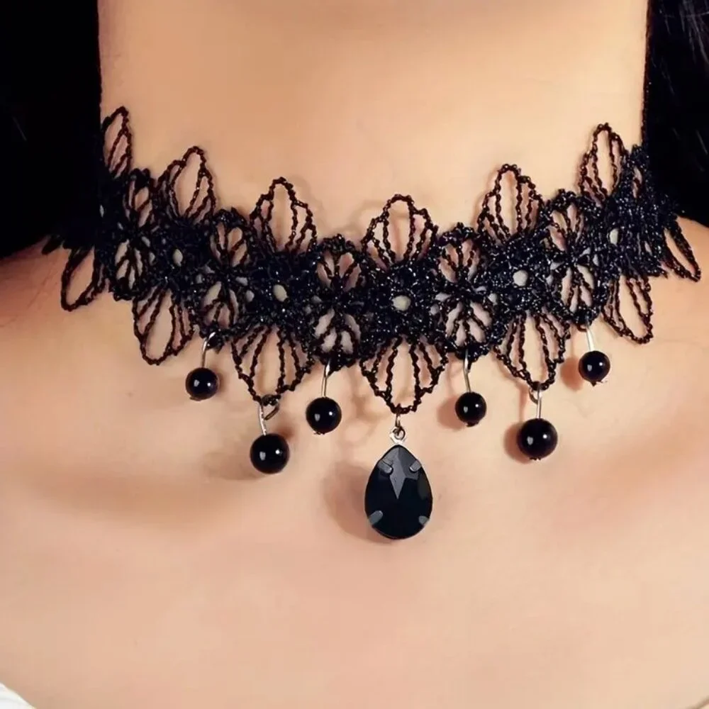 Lace Choker Necklace Black Sexy Jewel Goth Rave Vamp Role Play Trendy Stylish